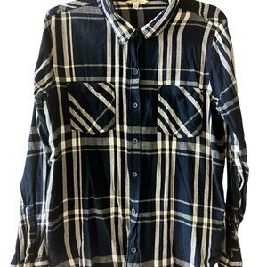 Lucky Brand Navy Blue Plaid Button-Up Shirt Size L | Casual Classic Style